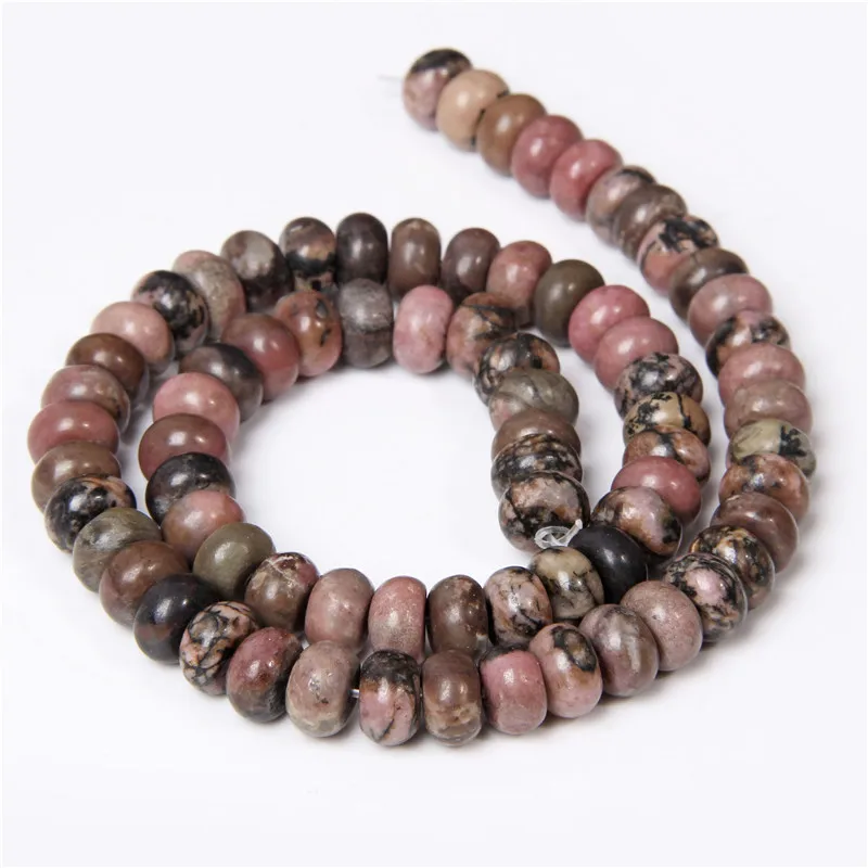 Натуральные черные проволочные розовые родохрозитовые каменные бусины-барабаны