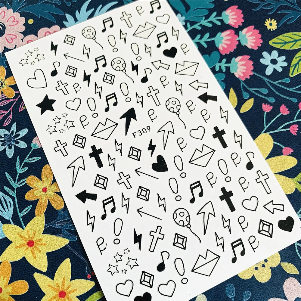 Новейшая модель F-309 черный белый цвет золота Графика 3d дизайн ногтей наклейки для