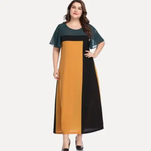 Платье женское длинное шифоновое с разрезом коротким рукавом и разрезом|Женские