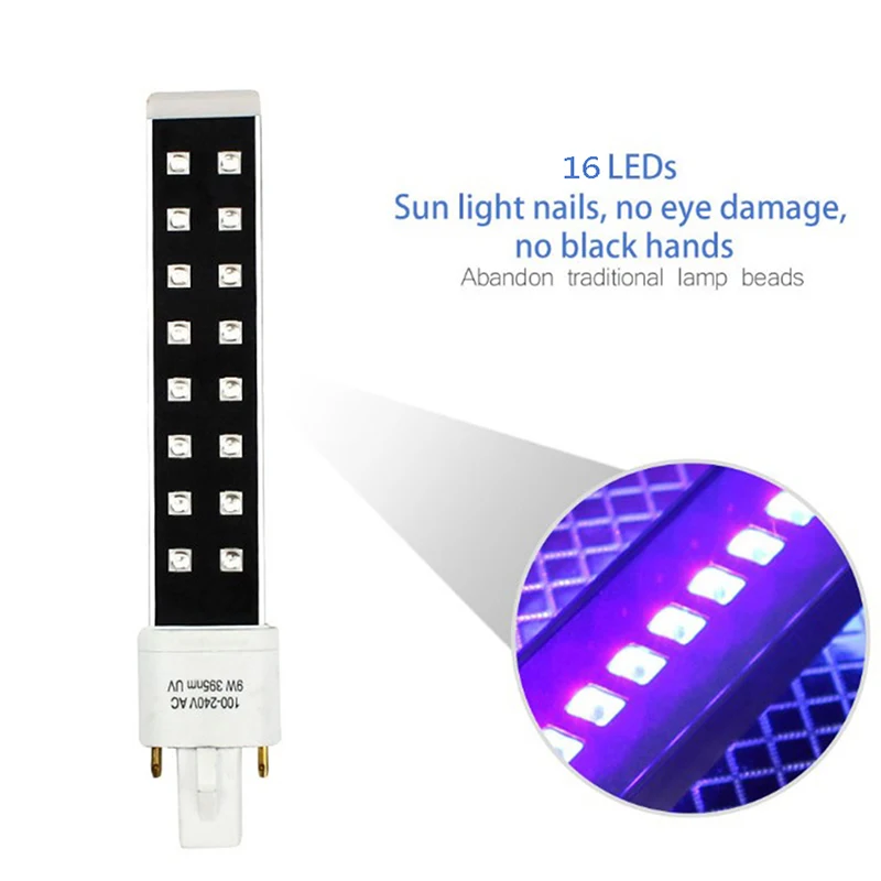 

Lamp For Nails UV 16 LEDS 9W 395nm Ultraviolet Nail Ice Lamp Bulbs For Replaced Curing Nail Art Dryer Bulbs Replacement Tube