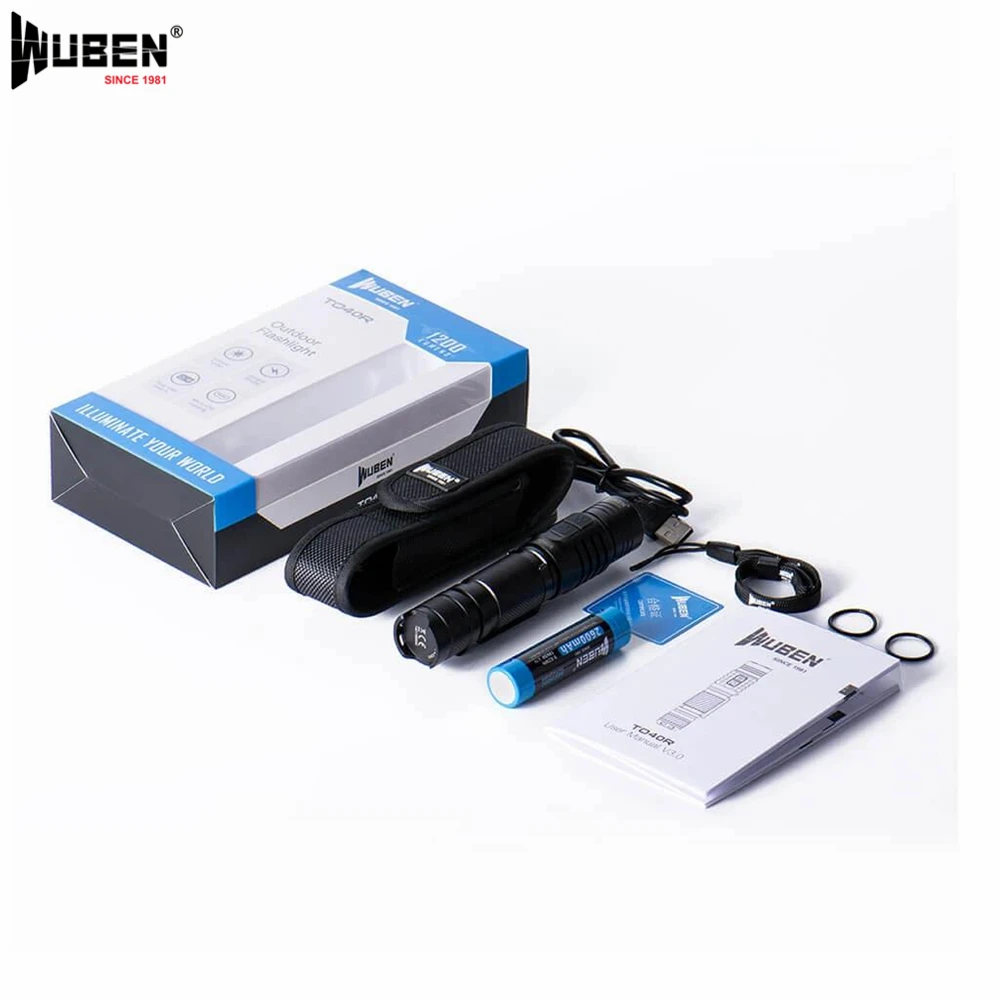 

WUBEN TO40R CREE XP-L2 LED Tactical Flashlight Micro USB Rechargeable IPX8 Waterproof with 18650 Li-Battery Camping Torch