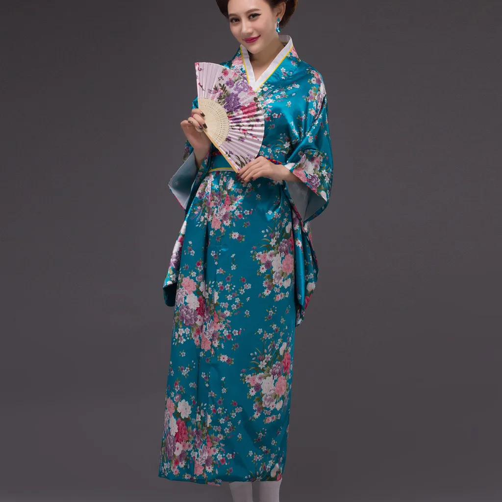 Модные платья свободное японское атласное платье имитация шелка кимоно с