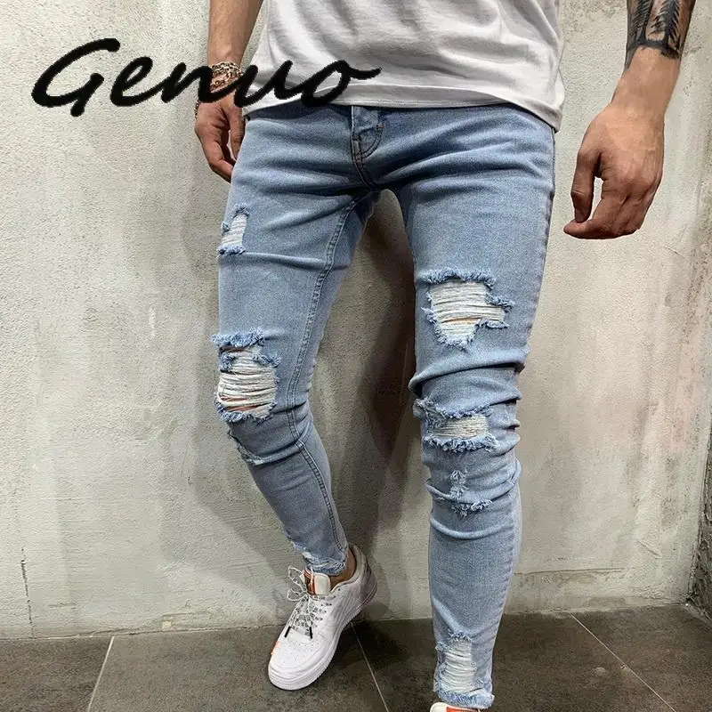 Джинсы мужские винтажные рваные из хлопка с дырками 2019 3XL для лета размера плюс |