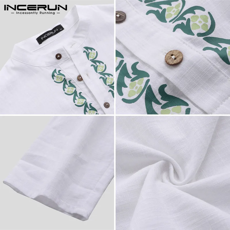 

INCERUN Vintage Men Muslim Kaftan Printed Long Sleeve Cotton Robes Abaya Middle East Dubai Men Muslim Islamic Arabic Jubba Thobe