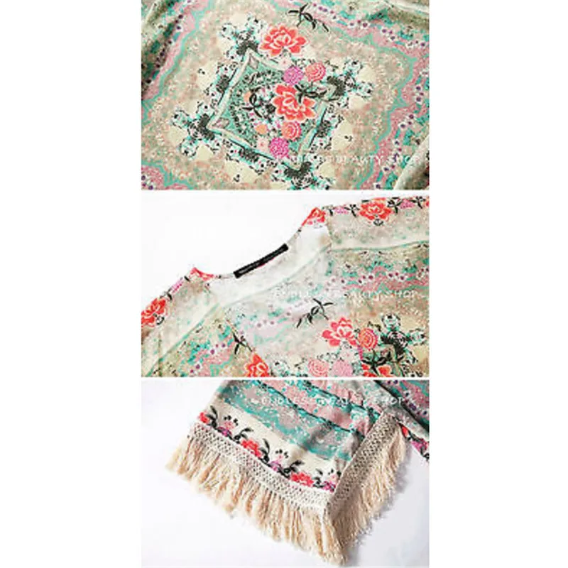 New Arrivals Beach Caftan Swimsuit Tassels Cover up Print Chiffon Pareo Women Robe Plage Swimwear Dress Sexy Sarong Tunics | Женская