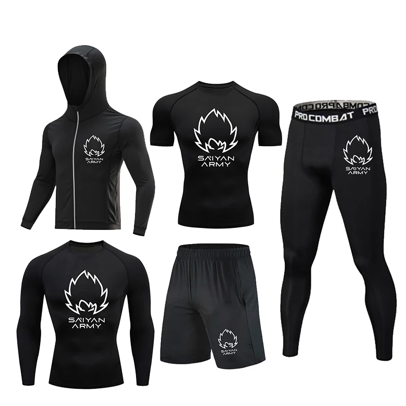 

Men's 5-piece compression sweat-wicking T-shirt Gym Fitness suit men's morning running T-shirt short sleeve running T-shirt