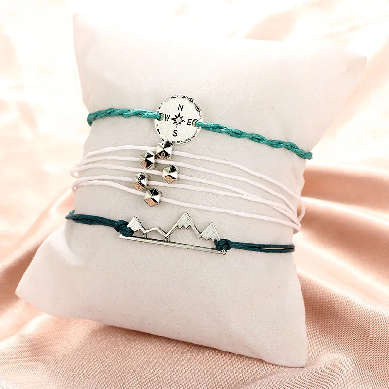 Tocona ручной работы зеленый веревочный компас горный пик браслет набор для женщин