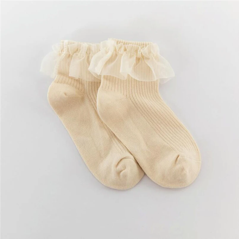 beige Кружевные носки с оборками однотонные детские носки в полоску для маленьких девочек вечерние носки принцессы для маленьких девочек, детские гетры - Цвет: beige