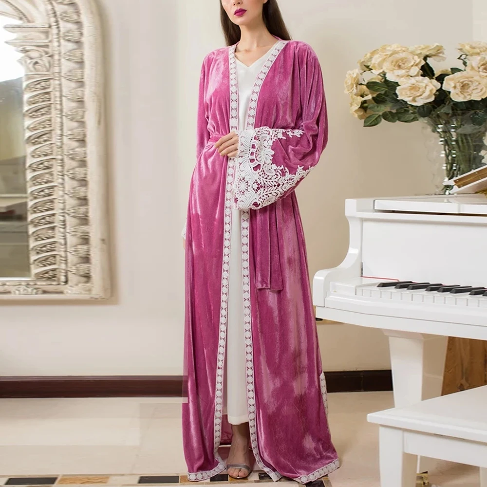 Бархатное кимоно Дубай абайя Турция хиджаб мусульманское платье кафтан американская ислам одежда Абая для женщин халат