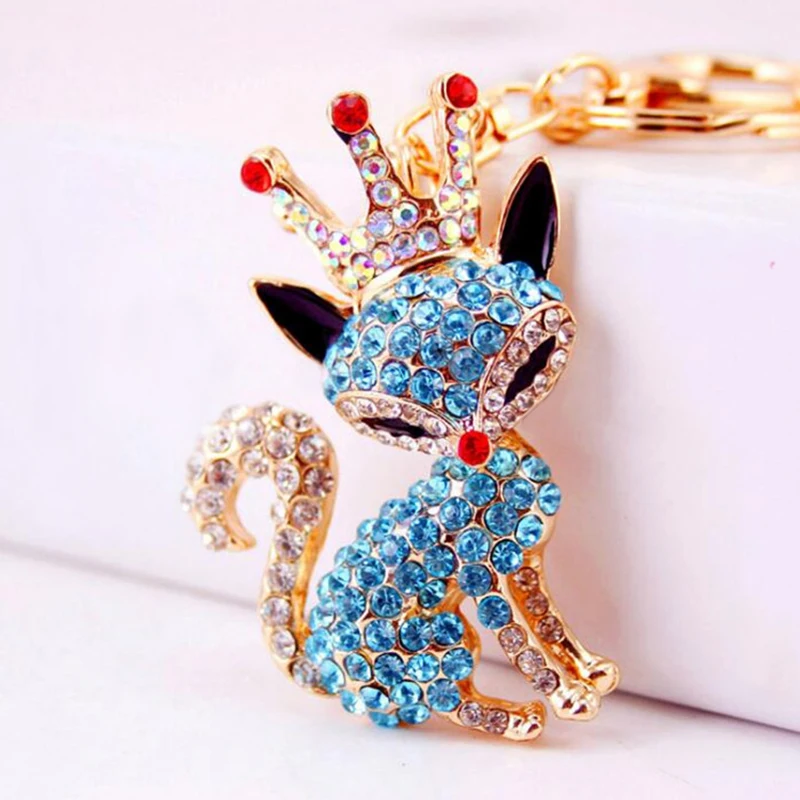 Новая мода Корона лиса брелок для женщин Сумка Подвески Полный Стразы с