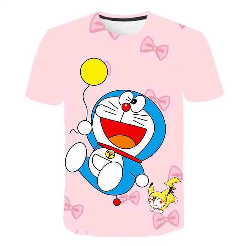 Детская футболка с объемным рисунком дораэмона Летняя детская одежда Kawaii Одежда