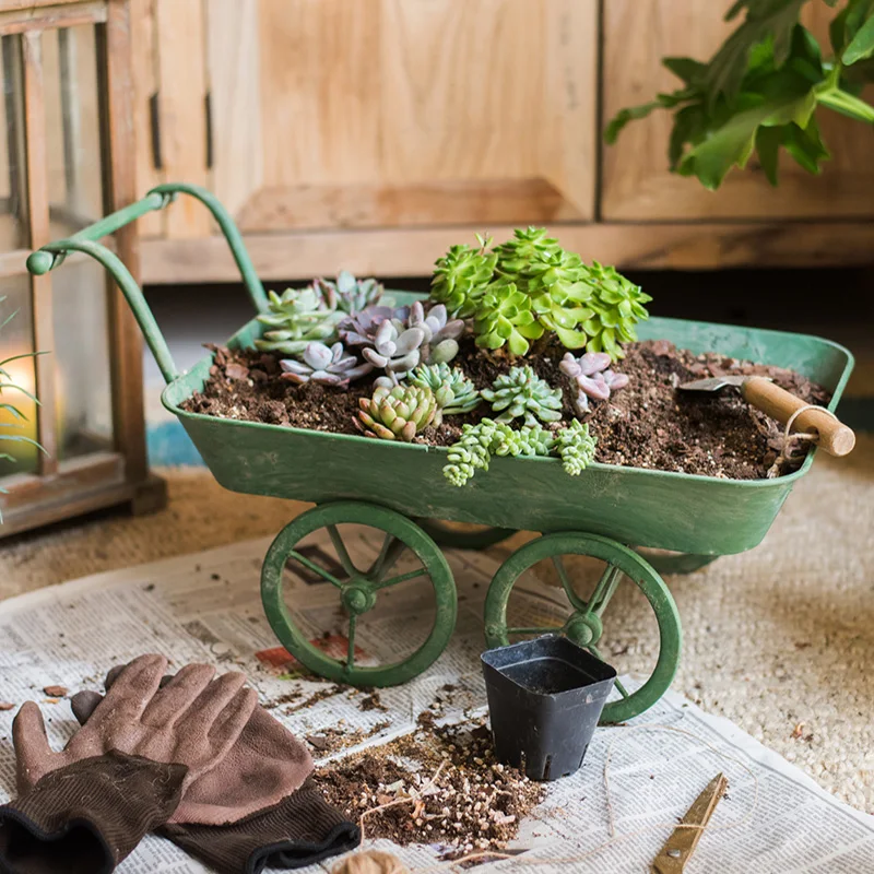 

Trolley planter flower pot iron unicycle grocery garden balcony planter American country rustic rustic