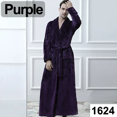 Men Purple Мужской удлиненный фланелевый зимний теплый халат размера плюс, вафельное кимоно, банный халат для женщин и мужчин, халат из кораллового флиса - Цвет: Men Purple