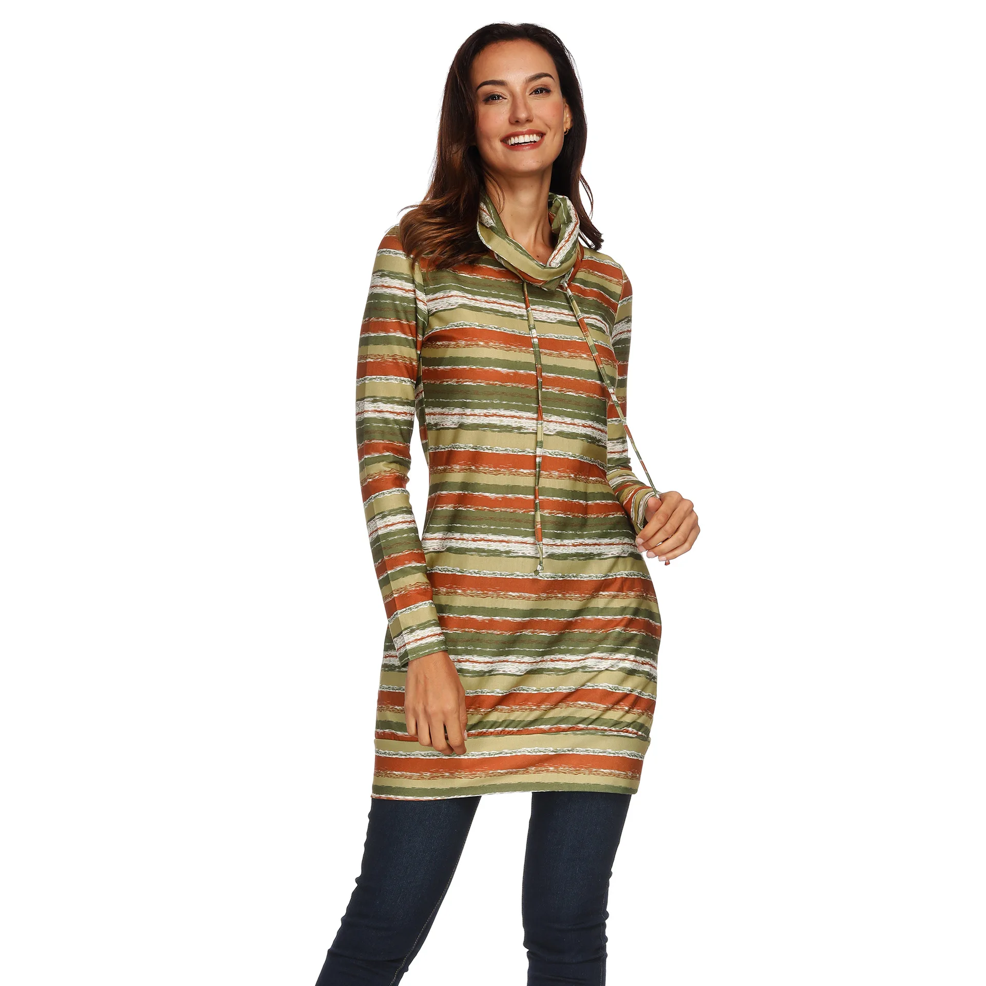 

2020 fashion mama hot spring women hoodie striped turtleneck casual long women clothing elegant long female sweatshirt