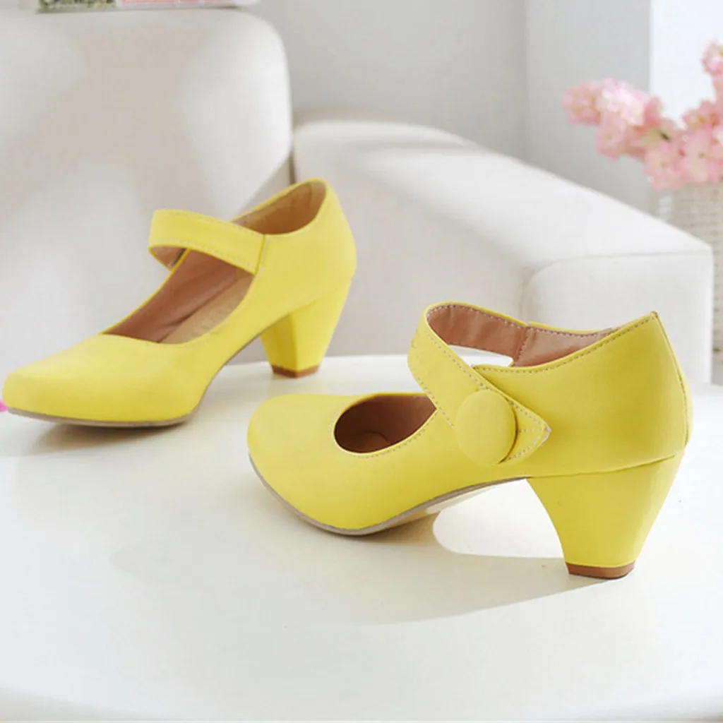 

Shoes Woman Big Size High Heel Yellow Pumps Ladies Elegant Party Thick Heel Hook Single Shoes For Summer Autumn