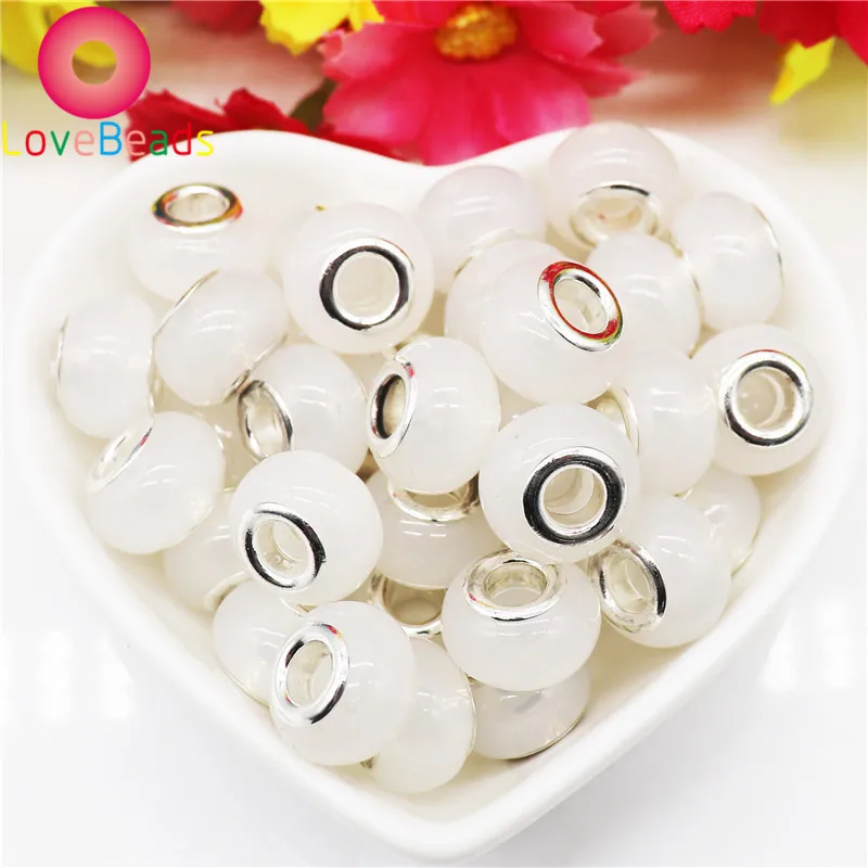 10 Pcs Clear White Pink Blue Purple Red European Beads Murano Spacer Charms Large Hole Silver Plated Fit Pandora Bracelet Bangle