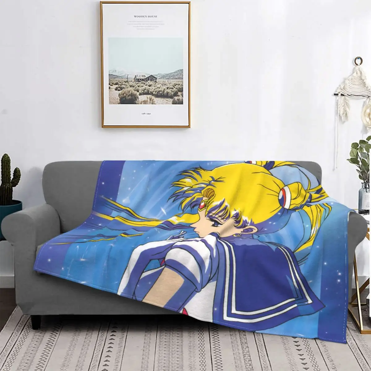 

Moon Girl Sailor Suit Blankets Fleece Printed Anime Beautiful Portable Super Warm Throw Blankets for Sofa Car Plush Thin Quilt