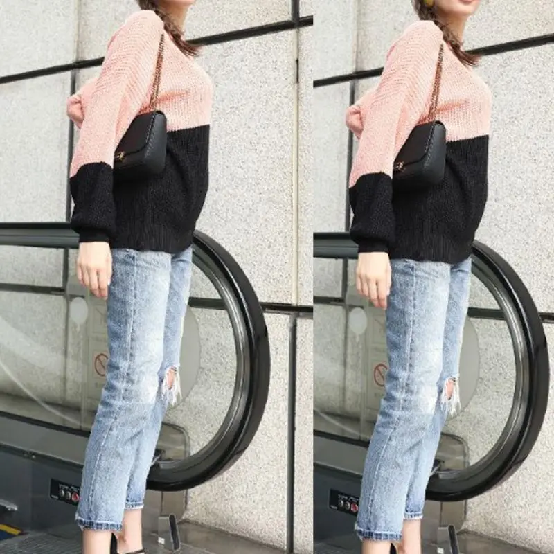 Женский свитер с длинными рукавами-фонариками повседневный Свободный вязаный