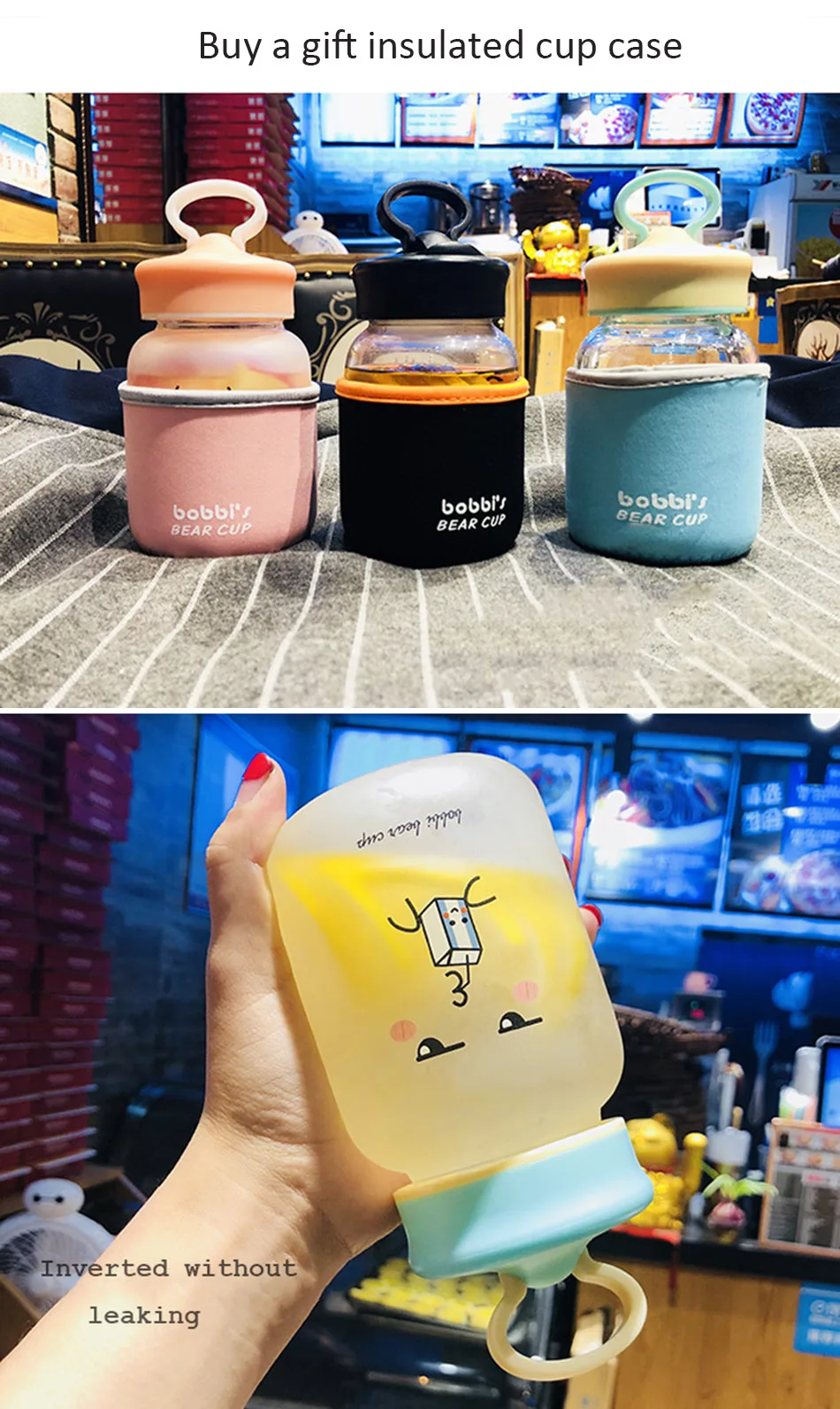 Kawaii стеклянная бутылка для воды, портативная чашка с милым медведем, чайное ситечко, герметичная Питьевая Бутылка для девочек, студентов, детей
