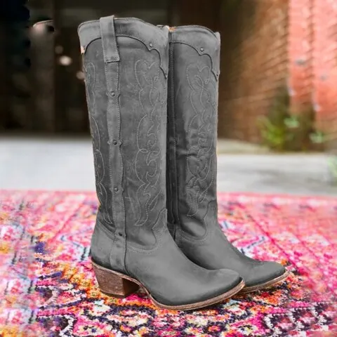 gray Hot Women Boots Autumn Winter Ladies Flat Bottom Boots Shoes Over The Knee Thigh High Black Suede Long Boots - Цвет: gray