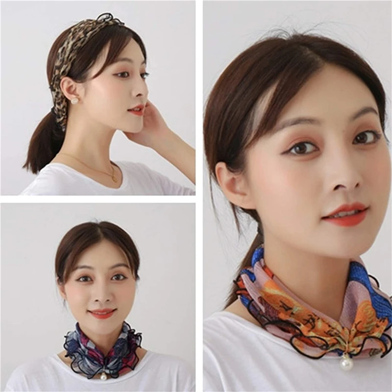 

Pearl Lace Variety Scarf Pendant Necklace for Women Solid Chiffon Infinity Scarf Pearl Silk Long Jewelry Accessory