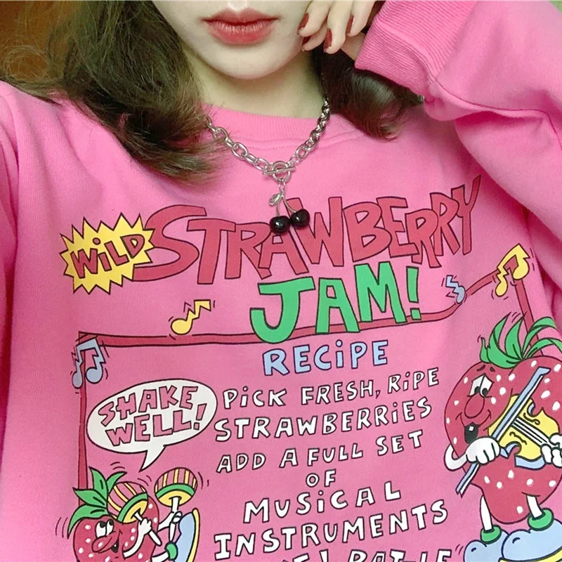 

Худи женское в стиле Харадзюку с надписью «клубника»