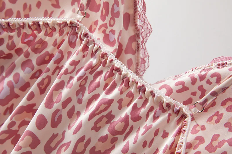 

Women Nightgown Satin Faux Silk Spaghetti Strap Nightdress Print Dot Sleep Dress Sexy Intimate Lingerie Soft Home Dressing Gown