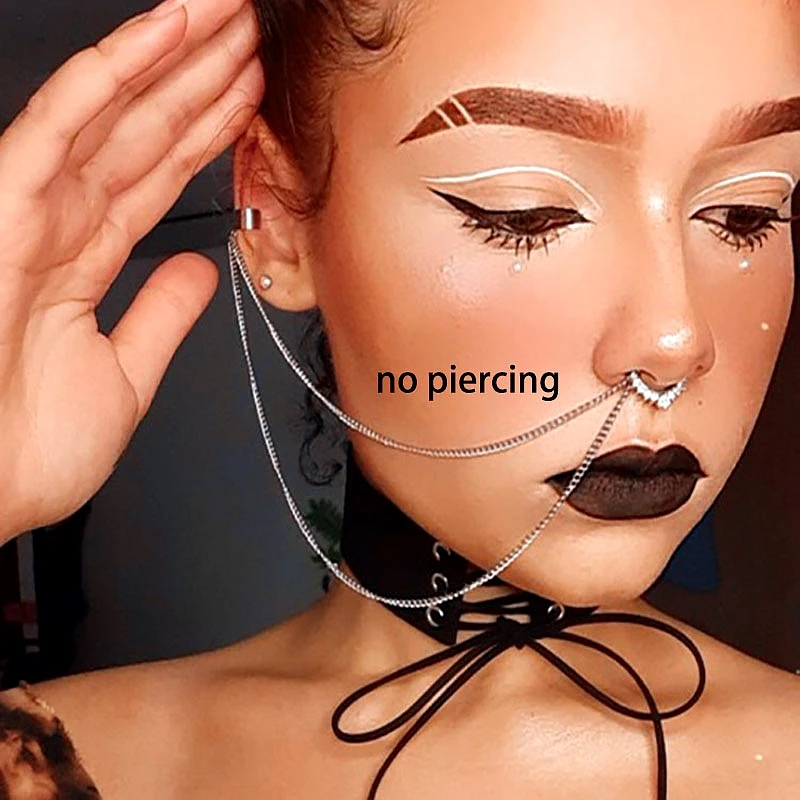 

Цепочка Ювелирные изделия без имитации пирсинга стандартное украшение для ноздрей из нержавеющей стали клипса для носа кольца для губ серь...