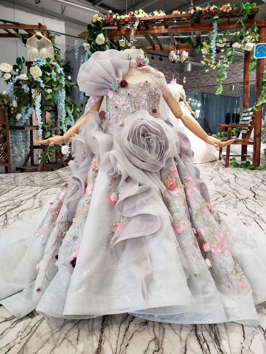 Одно плечо платье с цветочным узором для девочек оборками из фатина принцесса