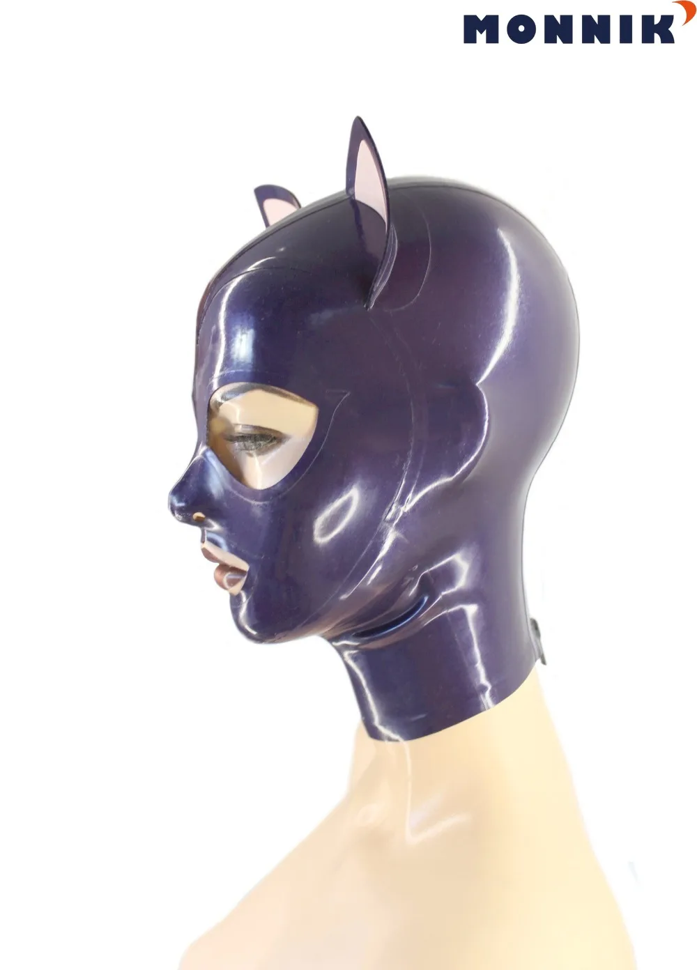 Фиолетовая латексная маска с кошачьими ушками сексуальные популярные женские