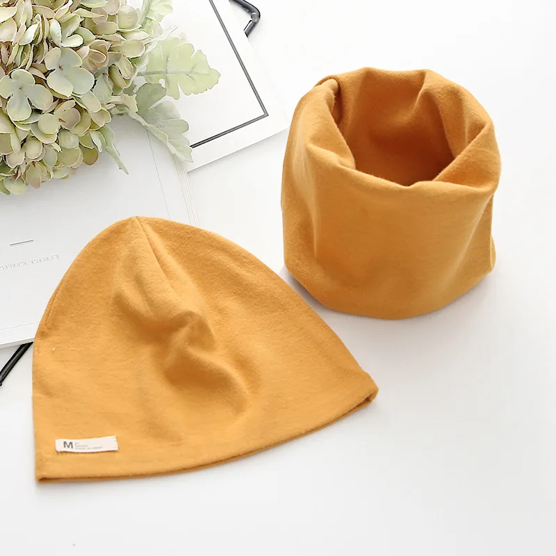 yellow Новинка, осенний комплект для девочек, шапка и шарф, детская шапка, шарф-воротник, зимняя шапка для девочек, шапка для мальчиков, хлопковый плюшевый Детский набор из шапки и шарфа - Цвет: yellow
