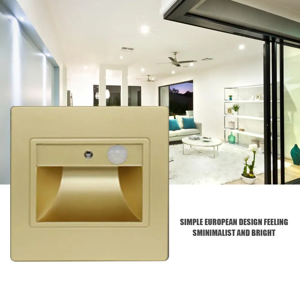 

PIR Motion Sensor LED Stair Step Light Indoor Embedded Wall Light 1.5W AC85-265V