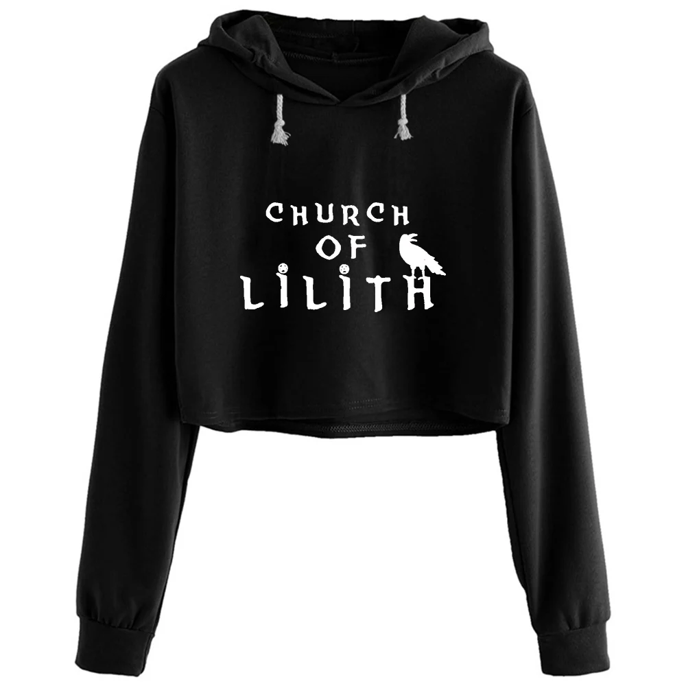 

Church Of Lilith 3 Crop Hoodies Women Anime Emo Aesthetic Kpop Pullover For Girls