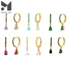 Женские серьги-кольца MC Huggie с радужным черным кристаллом из циркона