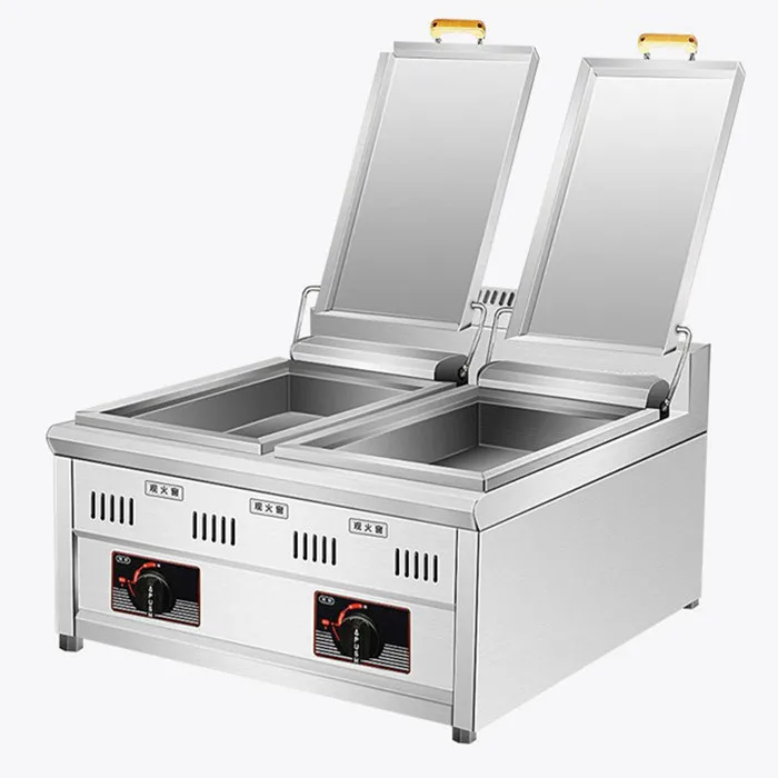 

commercial LPG Gas fried gyoza griddle twin type cookers grill equipment dumpling fryer machine double cooking pan