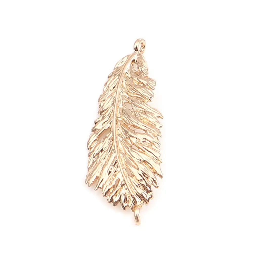 

DoreenBeads Bohemian Style Zinc Based Alloy Connectors Feather Gold Color Metal Charms DIY Making Jewelry 25mm x 10mm, 10 PCs