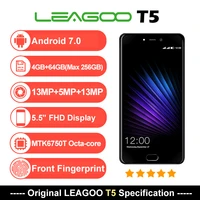 original leagoo t5 smartphone octa core 4gb ram 64gb rom mtk6750t android 7 0 13mp 5 5 fingerprint 4g lte 3000mah mobile phones