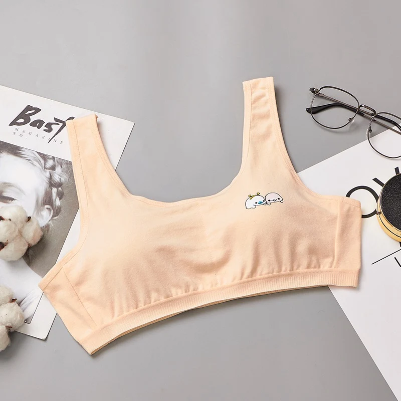Подростковый комплект для девочек; летние хлопковые UnderwearSolid Цвет мультфильм печатных бесшовные для подростков; Бюстгальтер для подростков; мягкое удобное нижнее белье