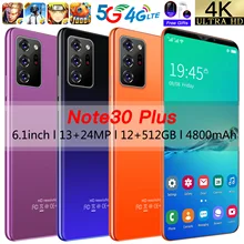 Global Version Note30 Plus 6.1 Inch Smartphones 5G Mobile Phone 4800mAh 12+512GB Android10 Dual SIM 13 +24MP HD Camera Cellphone