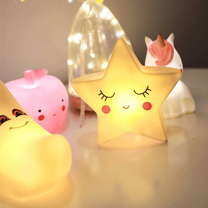 

LED Night Light Silicone Animal Star Moon Cloud Apple Unicorn Cartoon Lamp for Children Kids Baby Xmas Gift Bedroom Living Room