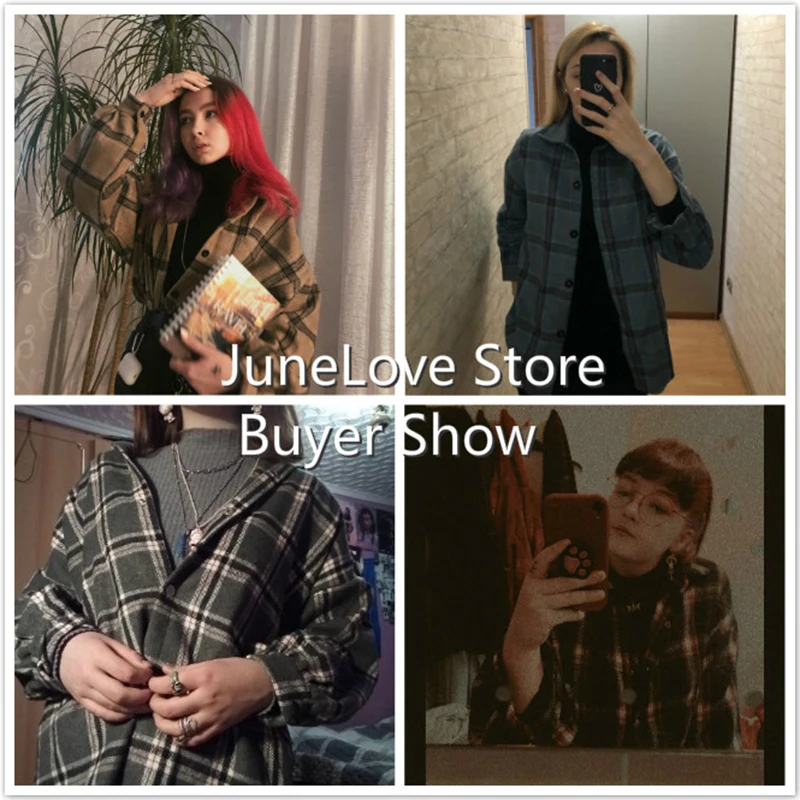 Женская фланелевая рубашка бойфренд JuneLove в клетку свободного размера