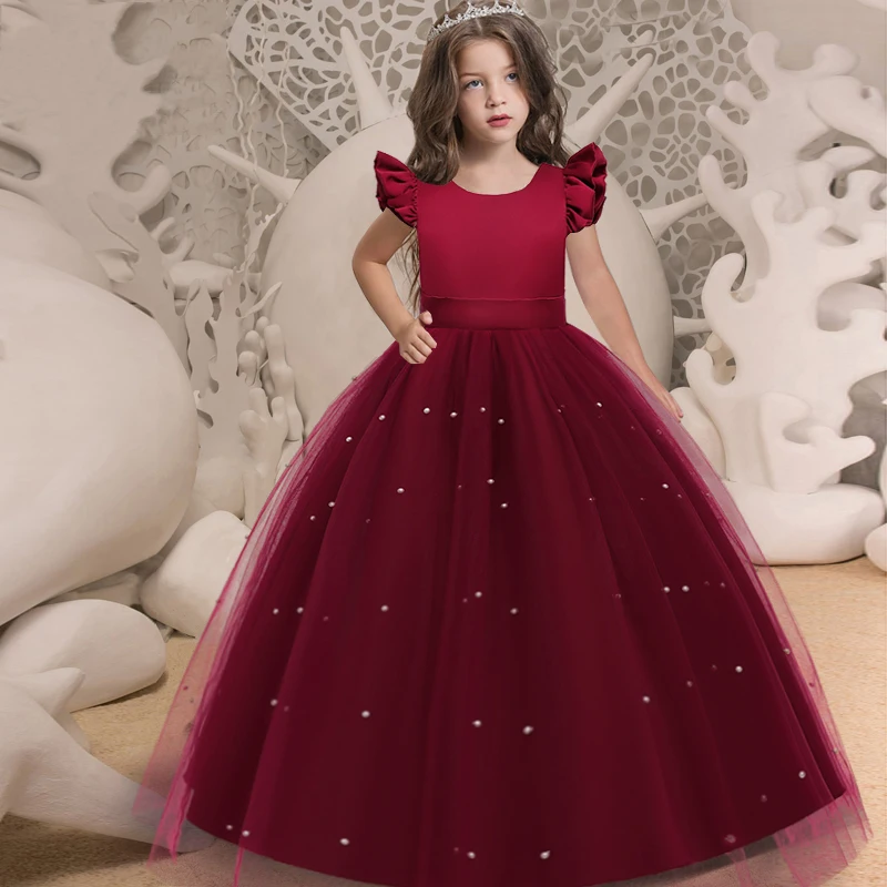 2022 Elegant First Bridesmaid Dress Girl Lace Princess Kids Dresses For Girls Children Costume Party Wedding 8 10 12 Years | Детская