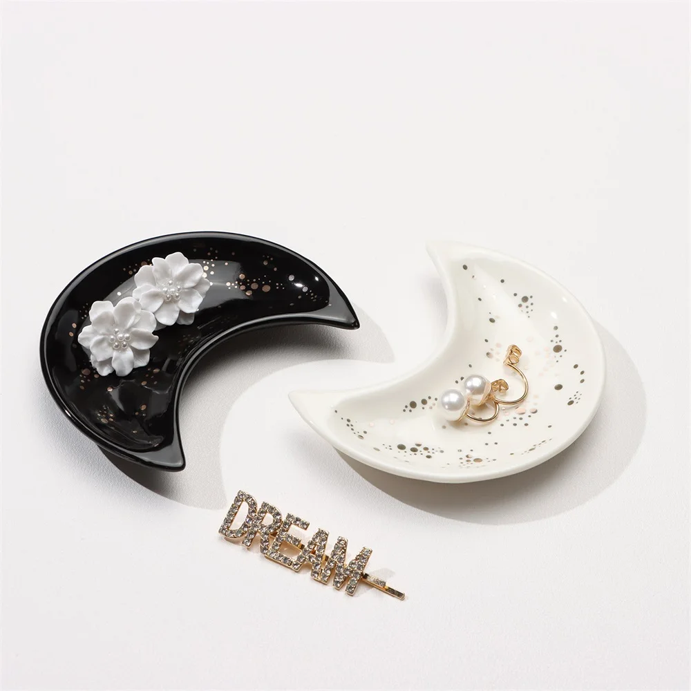 

1PC Moon Shape Ring Dishes Ceramic Organizer Trinket Vanity Trays Jewelry Dish Moon Tray Jewelry Dish
