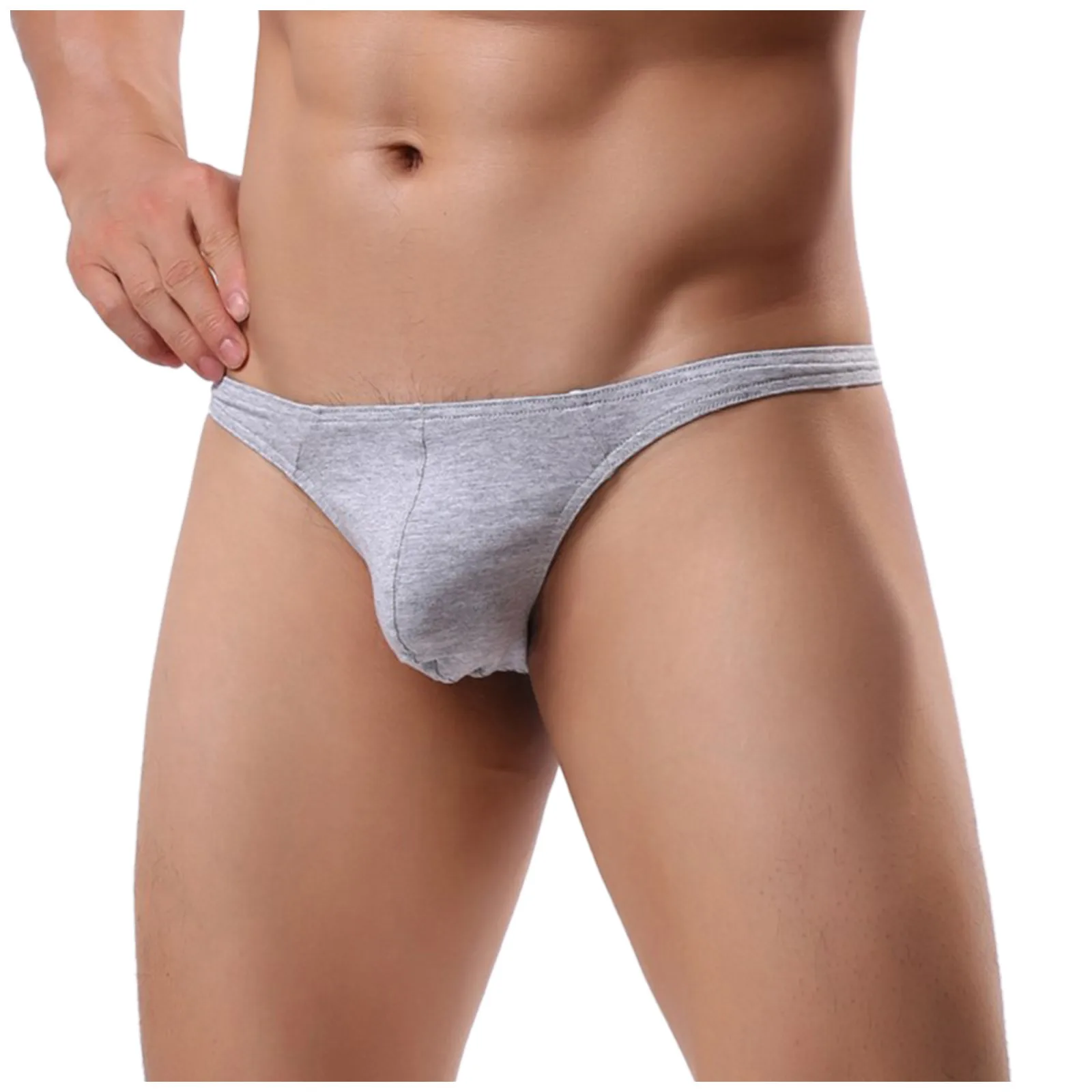 

Men's thong briefs hollow open file stretch cotton men's sexy solid color underwear bag soft cotton underwear X*