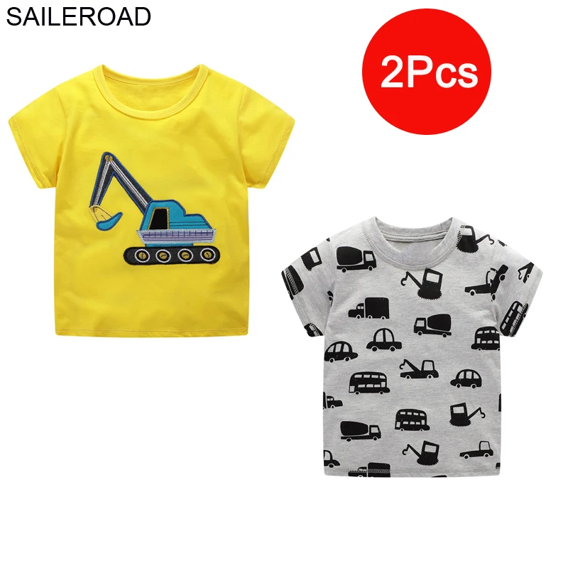 SAILEROAD 2 шт. Мультфильм Автомобили Мальчики Футболки для Детская Одежда Животных