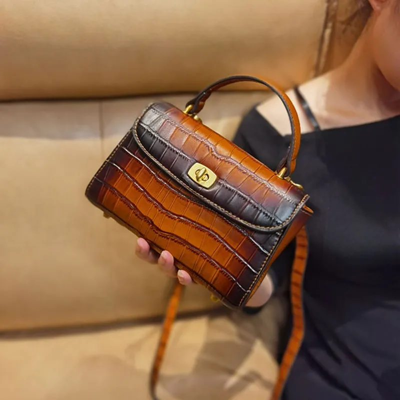 

Crocodile Pattern Embossing Vintage Manual Crossbody Bags Womens Genuine Leather Handbag Cowhide Shoulder Bag Mini Small Bag