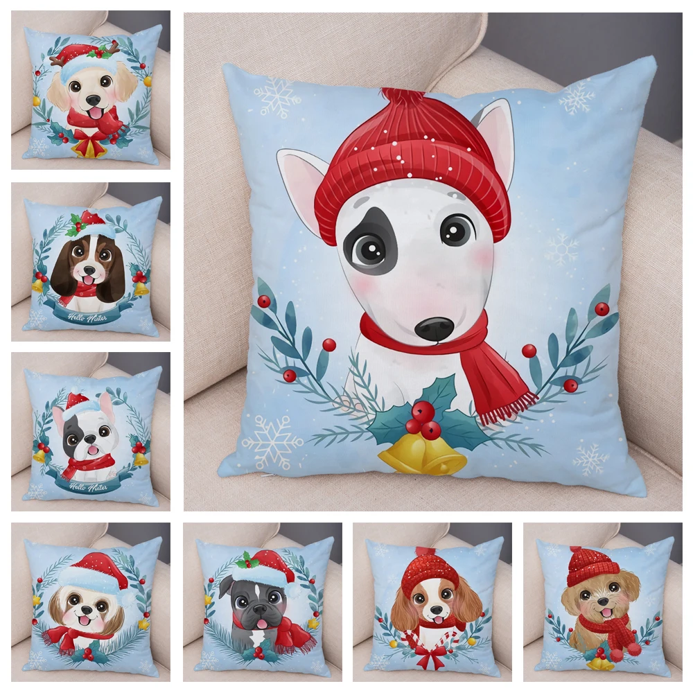 

Merry Christmas Cute Dog Plush Pillowcase for Home Sofa Children Room Decor Pet Animal Print Cushion Cover Pillow Case 45x45cm