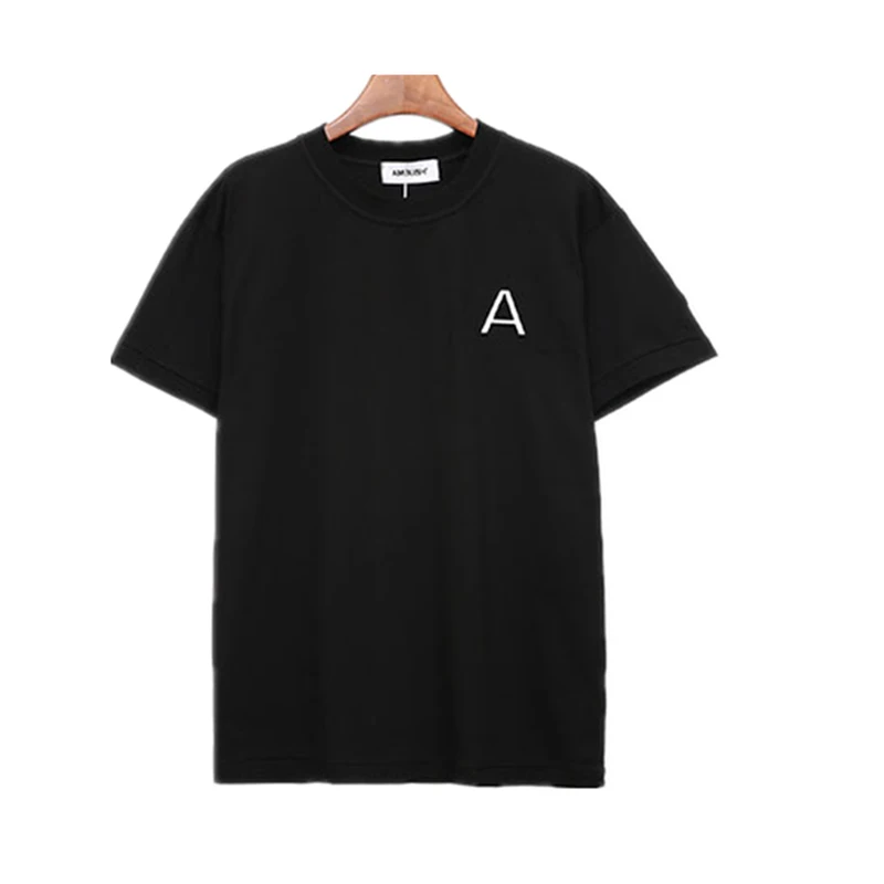 

Summer ambush style 1:1 high quality ambush t shirt text solid 8 black and white khaki blue t shirt hip hop t shirt