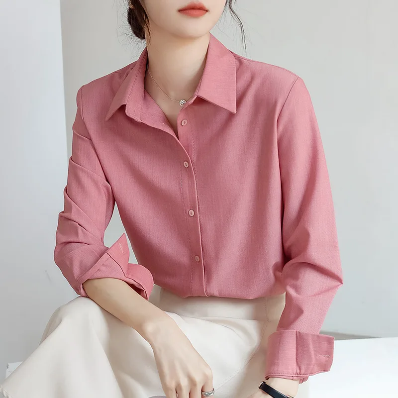 

2021 New Autumn Long Sleeve Solid Color Turn Down Collar Women Blouse Shirt Fashion Casual Loose Office Lady Shirt