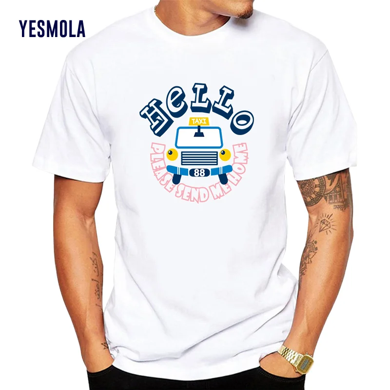 

Летняя мужская футболка YESMOLA с принтом Hello Taxi, повседневная одежда для мальчиков, футболки, 100% хлопок, одежда, топ с круглым вырезом